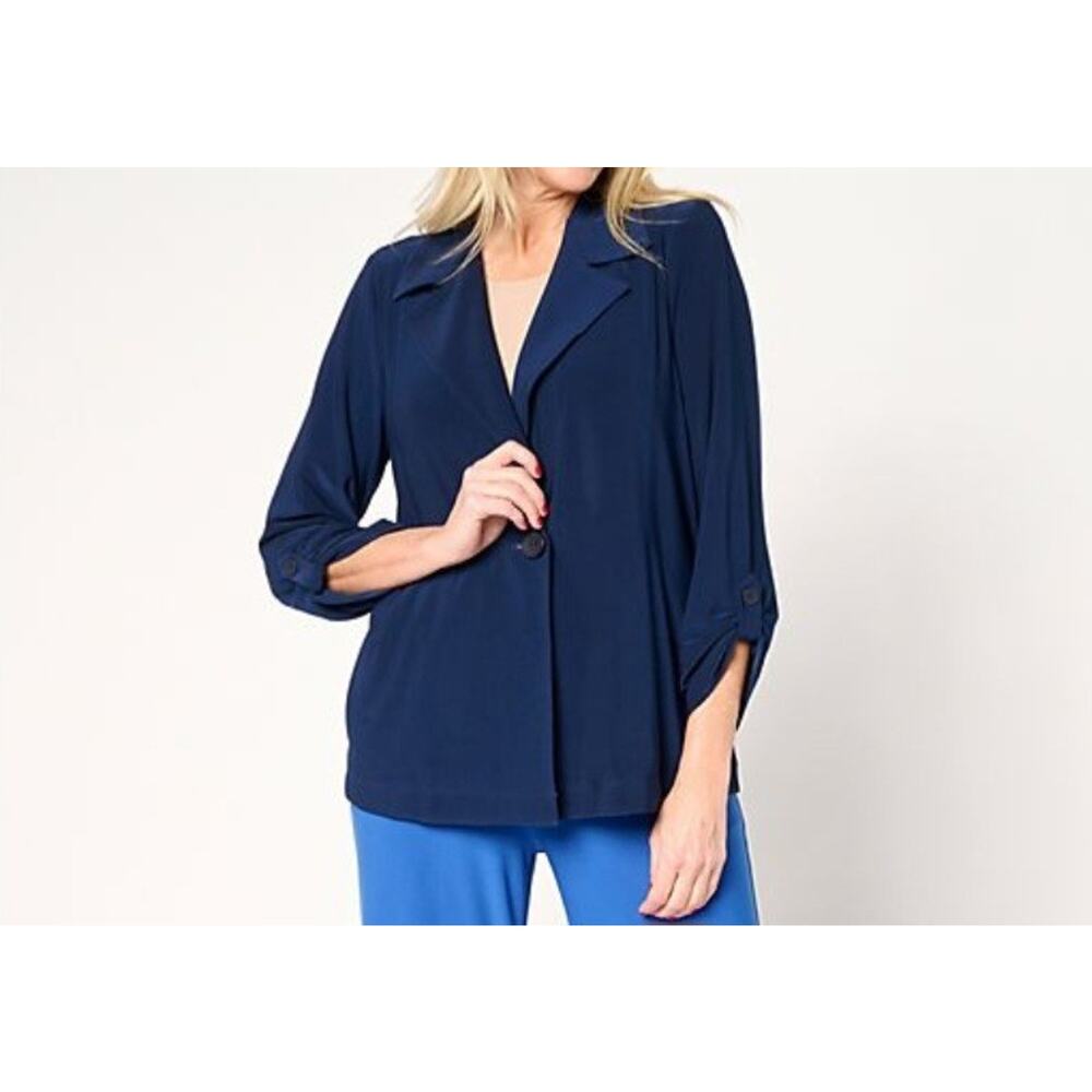 Susan Graver Size M Navy Luxe Notch Collar Jacket A677191 NWOT